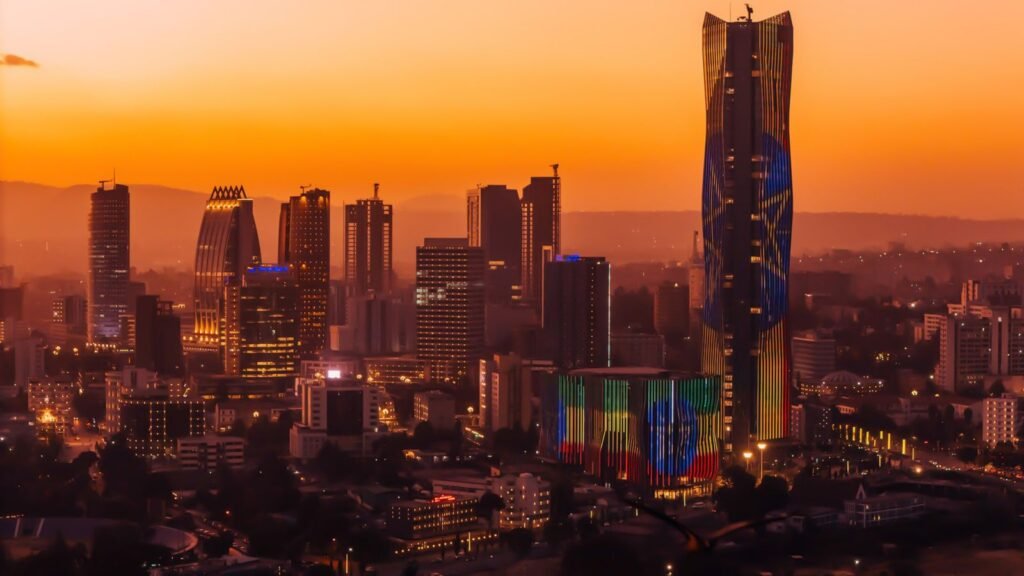 Addis Ababa skyline at sunset, Ethiopia
